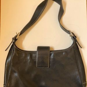 Coach Black Leather Hampton Hobo Leather purse with white stitching